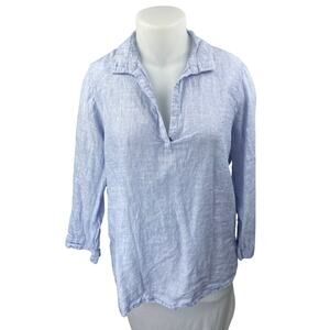 Tahari 100% Linen Women's Blue Chambray Long Sleeve Collar Shirt Blouse Top 1X